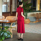 Beth and Brian Qipao-SYG Plus size, Auspicious Cloud Pattern, Red midi A-line Cheongsam