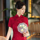 Beth and Brian Qipao-SYG Plus size, Auspicious Cloud Pattern, Red midi A-line Cheongsam