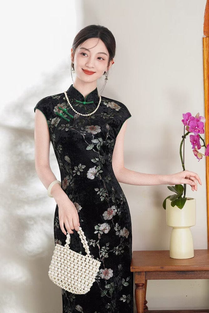 Beth and Brian Qipao-XL Spring collectionn, velvet midi Cheongsam