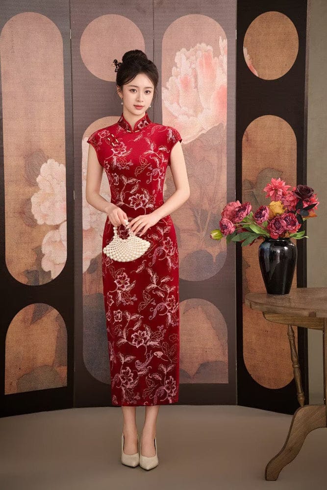 Beth and Brian Qipao-SYG Floral pattern, long Cheongsam with raglan sleeves