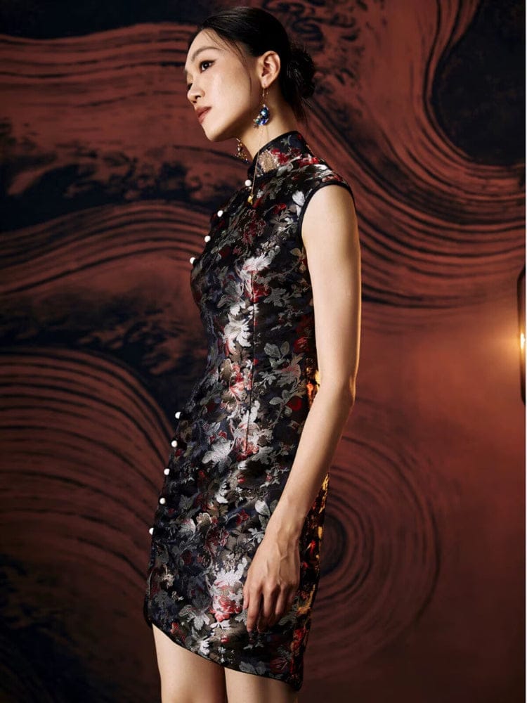 Beth and Brian Qipao - FL High-end brocade black mini Cheongsam