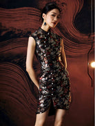 Beth and Brian Qipao - FL High-end brocade black mini Cheongsam