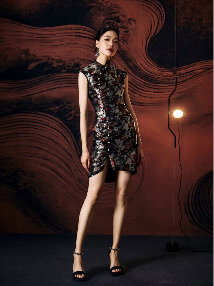 Beth and Brian Qipao - FL High-end brocade black mini Cheongsam