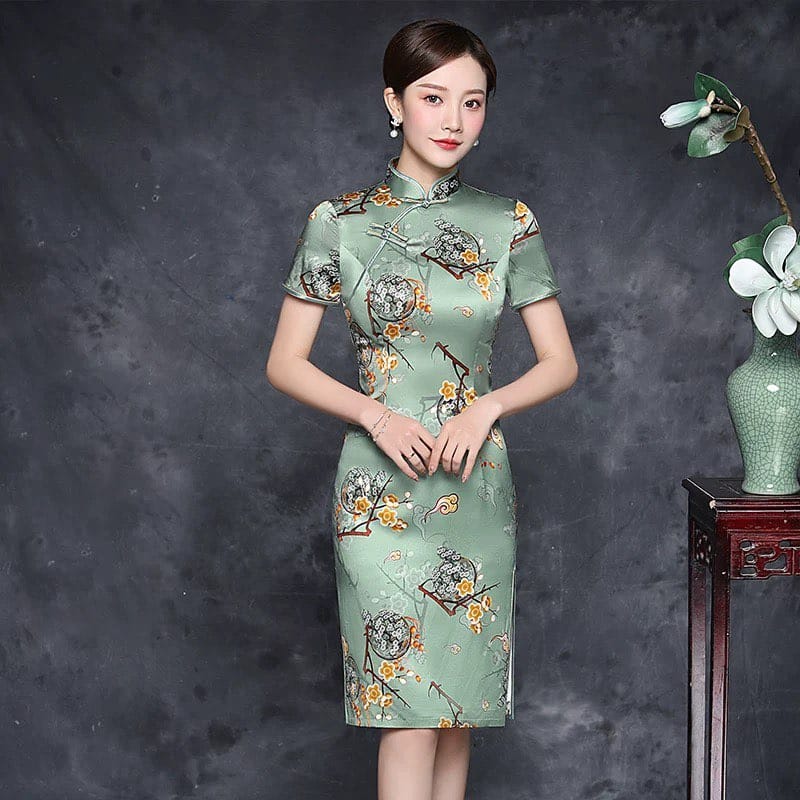 Beth and Brian Qipao-MSF Plum blossom pattern, 19 mome mulberry silk, high-end midi Cheongsam