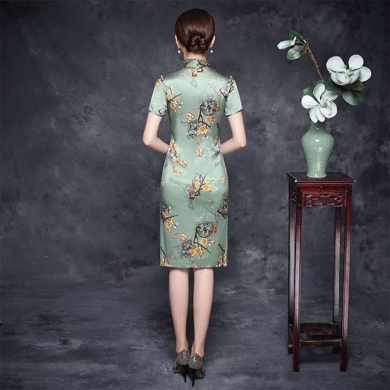 Beth and Brian Qipao-MSF Plum blossom pattern, 19 mome mulberry silk, high-end midi Cheongsam