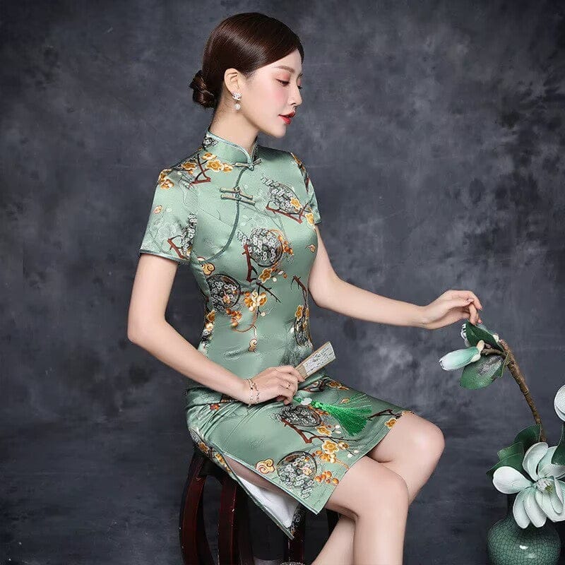 Beth and Brian Qipao-MSF Plum blossom pattern, 19 mome mulberry silk, high-end midi Cheongsam