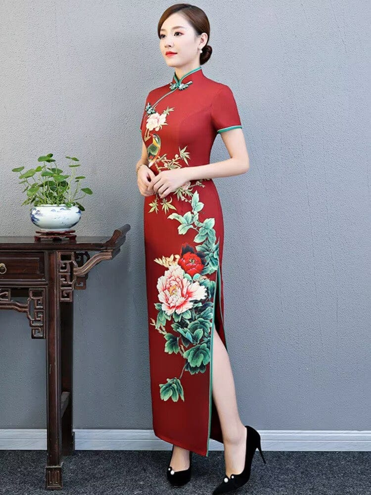 Beth and Brian Qipao-DFM Truly Extraordinary Plus size Floral long Cheongsam
