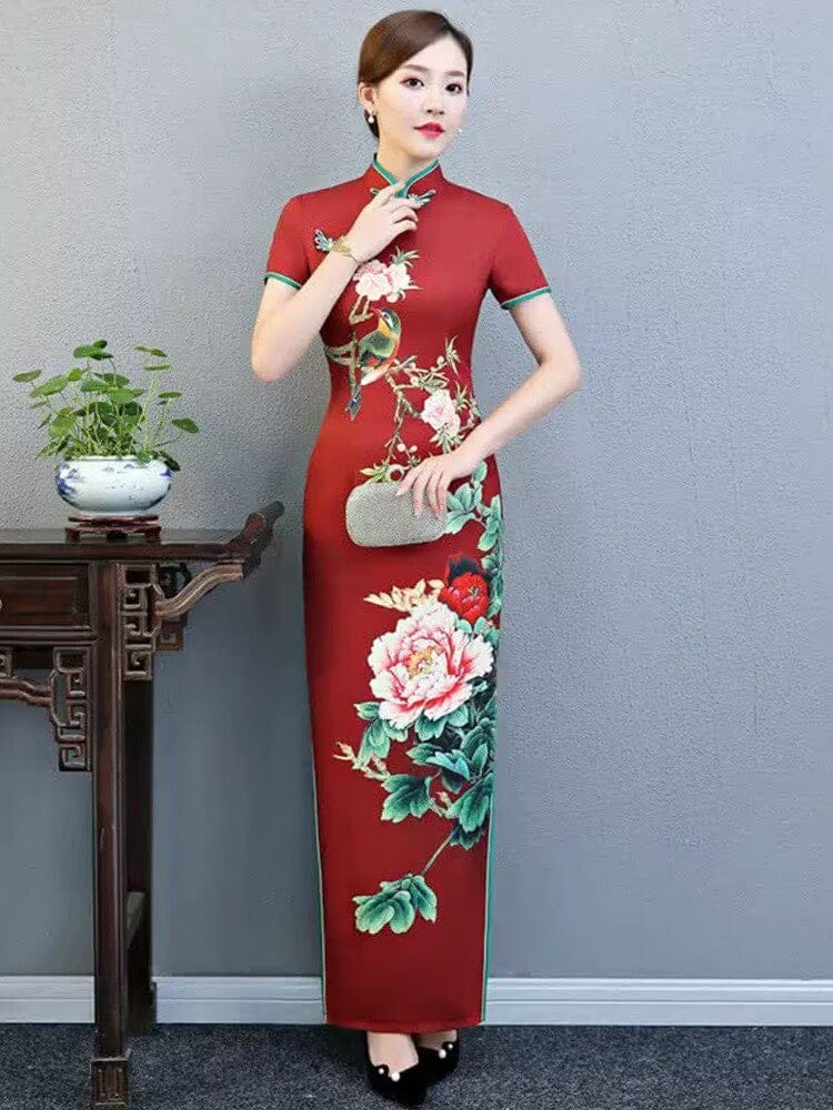 Beth and Brian Qipao-DFM Truly Extraordinary Plus size Floral long Cheongsam