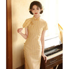 Beth and Brian Qipao-YS Stripe pattern, TR cotton mid-length Cheongsam