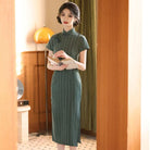Beth and Brian Qipao-YS Stripe pattern, TR cotton mid-length Cheongsam