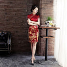 Beth and Brian Qipao-WXG 19 mome mulberry silk, High-end, wine red midi Cheongsam