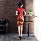 Beth and Brian Qipao-WXG 19 mome mulberry silk, High-end, wine red midi Cheongsam