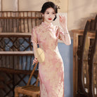 Beth and Brian Qipao-SMQ Jacquard silk, pink&purple long Cheongsam