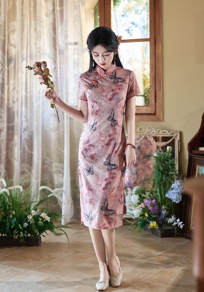 Beth and Brian Qipao-TF Butterfly pattern, brocade midi Cheongsam