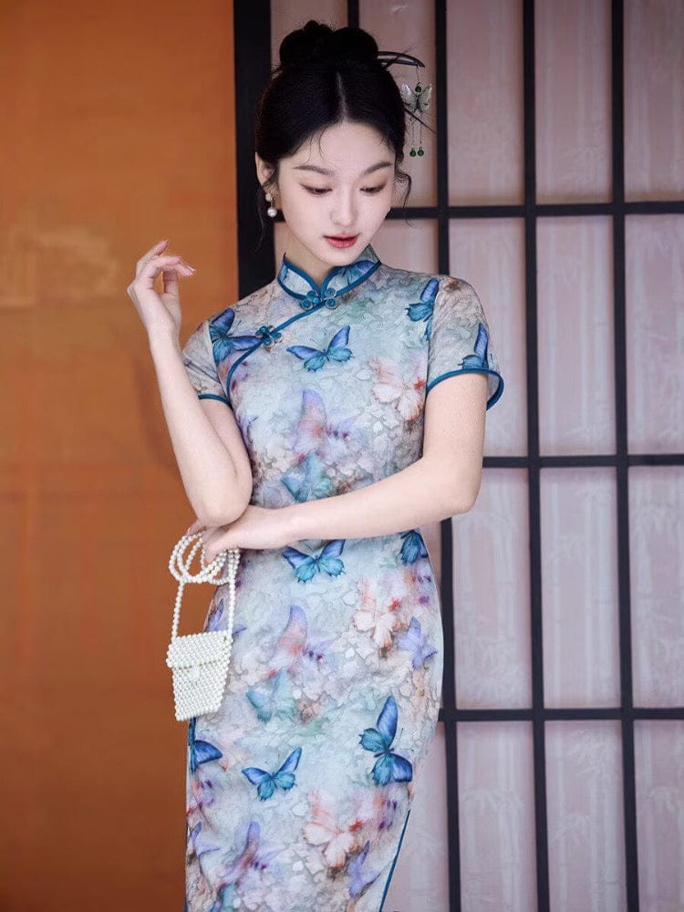 Beth and Brian Qipao-TF Butterfly pattern, brocade midi Cheongsam