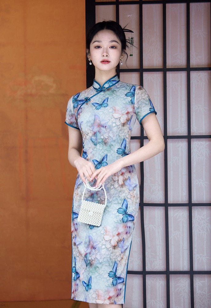 Beth and Brian Qipao-TF Butterfly pattern, brocade midi Cheongsam