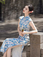 Beth and Brian Qipao-XLY Summer collection, ramie fabric, floral long Cheongsam