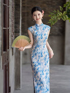 Beth and Brian Qipao-XLY Summer collection, ramie fabric, floral long Cheongsam