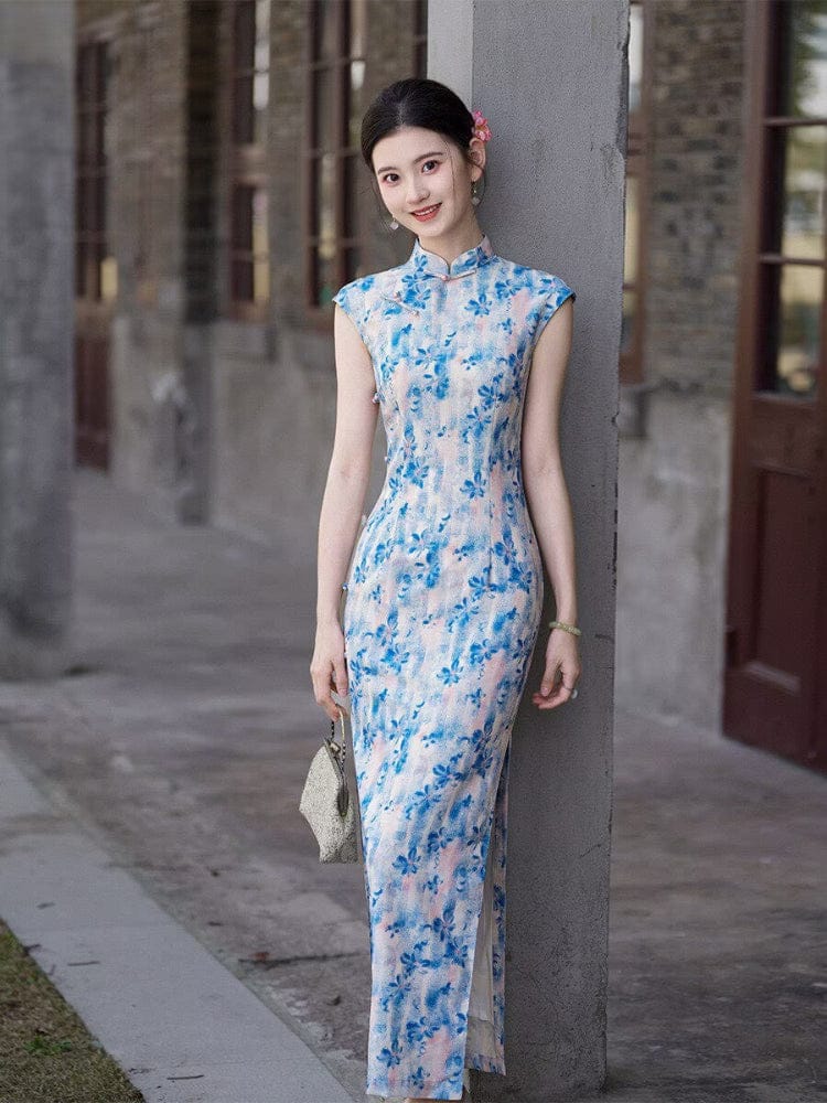 Beth and Brian Qipao-XLY Summer collection, ramie fabric, floral long Cheongsam