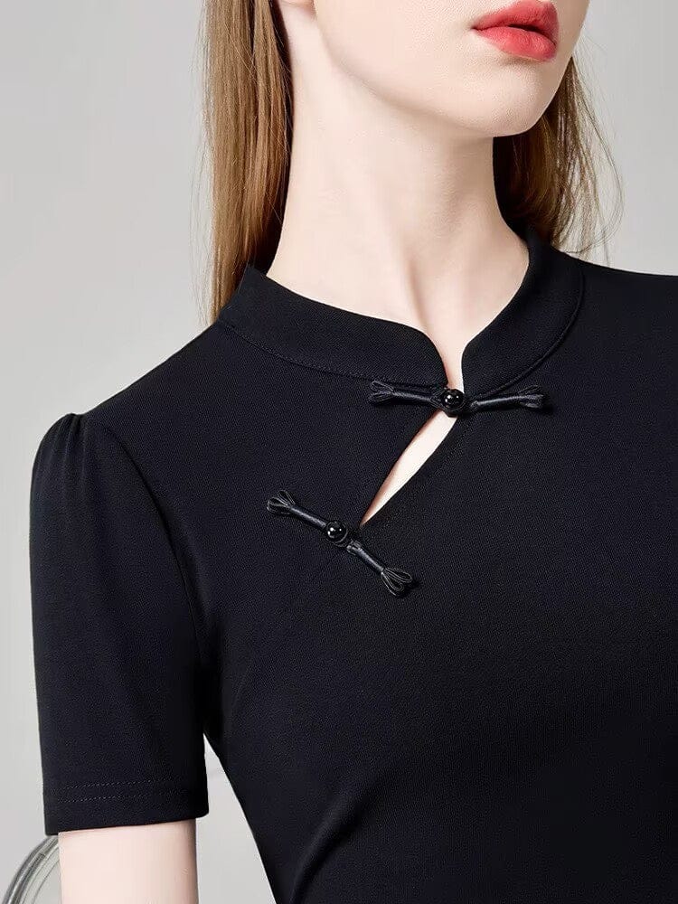 Beth and Brian Qipao-DY Oblique Placket Frog Button Qipao Top