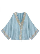 Beth and Brian Qipao-SY Loose-Fitting Qipao Coat, blue Qipao Top with flared sleeves