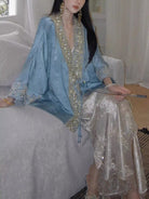 Beth and Brian Qipao-SY Loose-Fitting Qipao Coat, blue Qipao Top with flared sleeves