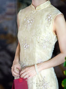 Beth and Brian Qipao-ZXF Qipao for wedding, Beaded Embellished, yellow long Cheongsam