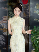 Beth and Brian Qipao-ZXF Qipao for wedding, Beaded Embellished, yellow long Cheongsam