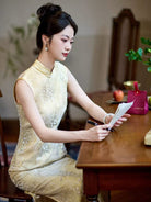 Beth and Brian Qipao-ZXF Qipao for wedding, Beaded Embellished, yellow long Cheongsam