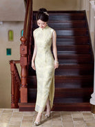 Beth and Brian Qipao-ZXF Qipao for wedding, Beaded Embellished, yellow long Cheongsam