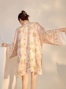 Beth and Brian Qipao-JZ Flared sleeves, floral pattern, loose-fitting pink Qipao coat