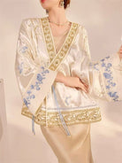 Beth and Brian Qipao-JZ Loose-Fitting Qipao Coat, V-neck, champagne Qipao Top with flared sleeves