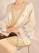 Beth and Brian Qipao-JZ Loose-Fitting Qipao Coat, V-neck, champagne Qipao Top with flared sleeves