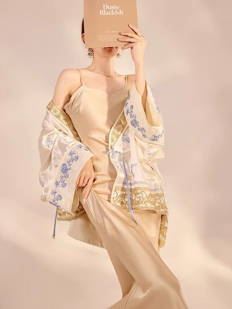 Beth and Brian Qipao-JZ Loose-Fitting Qipao Coat, V-neck, champagne Qipao Top with flared sleeves