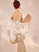 Beth and Brian Qipao-JZ Loose-Fitting Qipao Coat, V-neck, champagne Qipao Top with flared sleeves