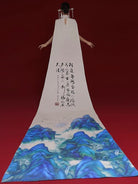 Beth and Brian Qipao-ZGX Thousand Miles of Mountains pattern, champagne long Cheongsam for prom