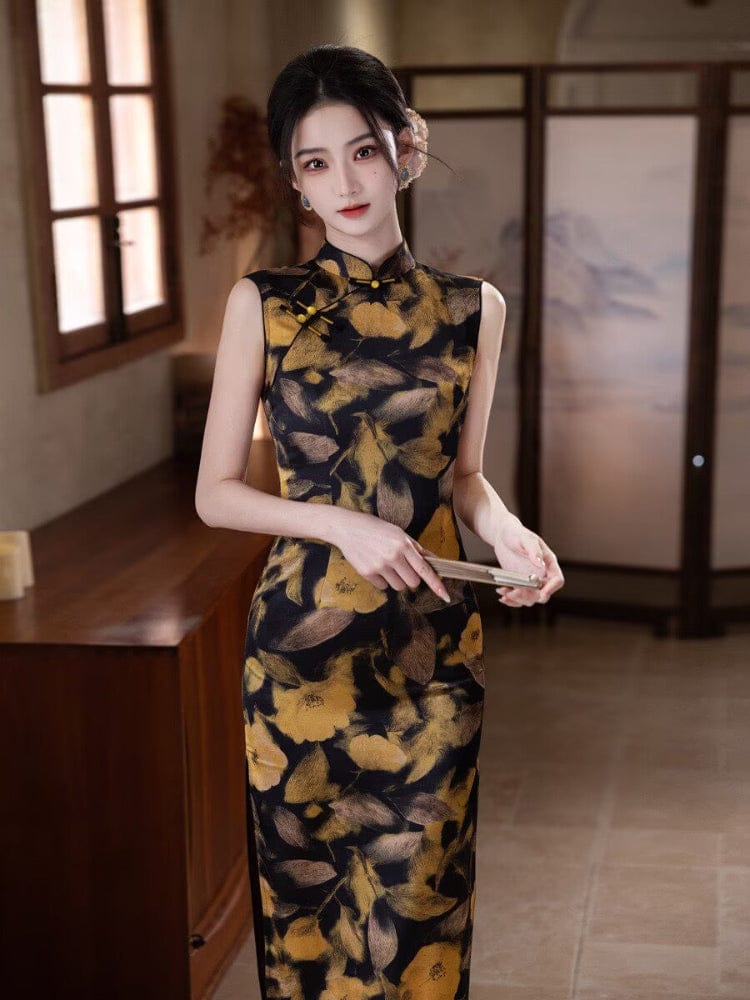 Beth and Brian Qipao-MYJ New Chinese style (新中式), leaf pattern midi Cheongsam