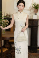 Beth and Brian Qipao-HLQ Sleeveless, floral jacquard midi Cheongsam