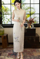 Beth and Brian Qipao-HLQ Sleeveless, floral jacquard midi Cheongsam