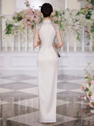 BethandBrianQipao-JNCT Butterfly pattern, white long prom Cheongsam with shawl set