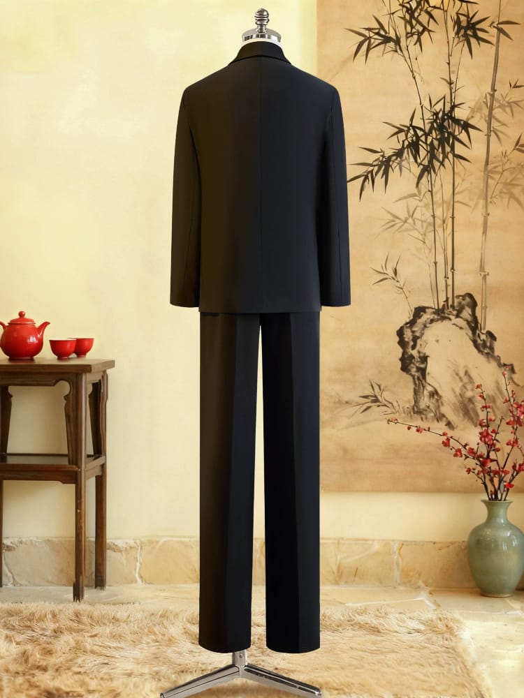 Beth and Brian Qipao-GXS High-end, Gold bamboo leaf embroidery, Men's Chinese Tang Suit Jacket and Pants