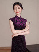 Beth and Brian Qipao-XL Leaf pattern, black midi Cheongsam with raglan sleeves