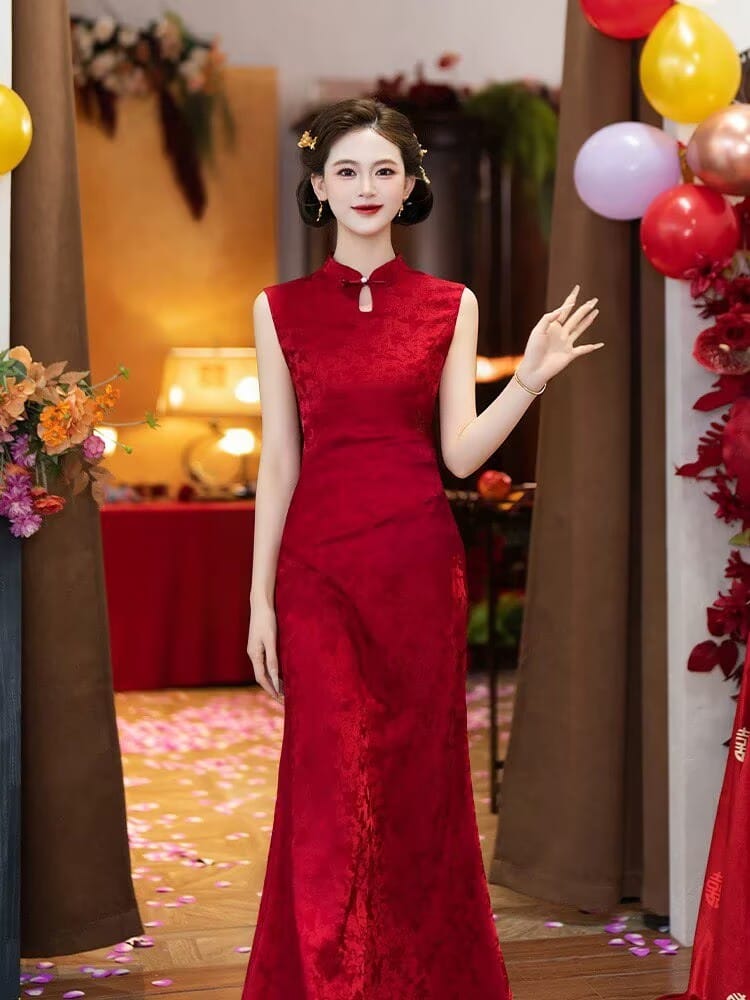 BethandBrianQipao-HLD Wedding long Cheongsam with shawl set