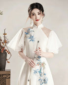 Beth and Brian Qipao-XDY Butterfly mesh fabric, floor length A-Line Cheongsam