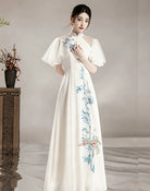 Beth and Brian Qipao-XDY Butterfly mesh fabric, floor length A-Line Cheongsam