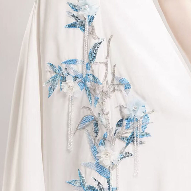 Beth and Brian Qipao-XDY Butterfly mesh fabric, floor length A-Line Cheongsam