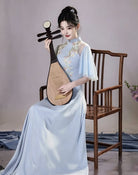 Beth and Brian Qipao-XDY Modern style, butterfly mesh fabric, A-Line long Cheongsam