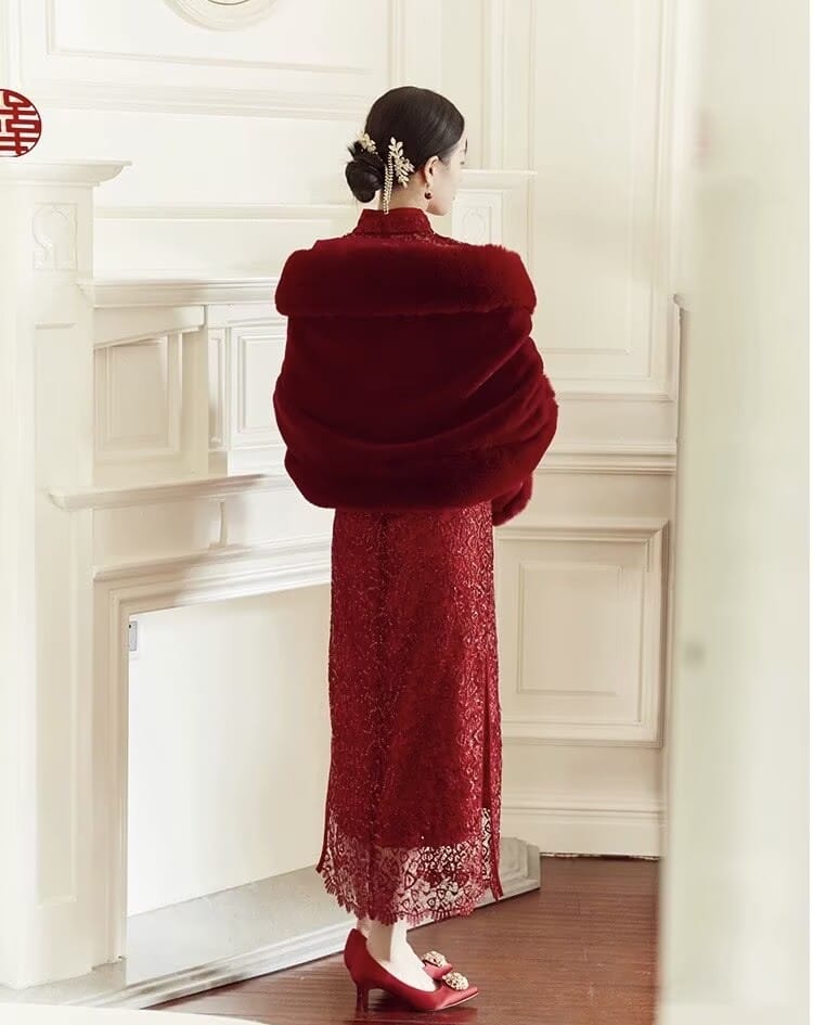 Beth and Brian Qipao-XL Spring collection, wedding long Qipao with elbow Sleeves