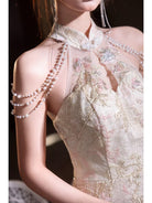 Beth and Brian Qipao-PY New Chinese style (新中式), pink halter mermaid Cheongsam