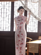 Beth and Brian Qipao-MYJ Peach Bloom pattern, pink midi Cheongsam